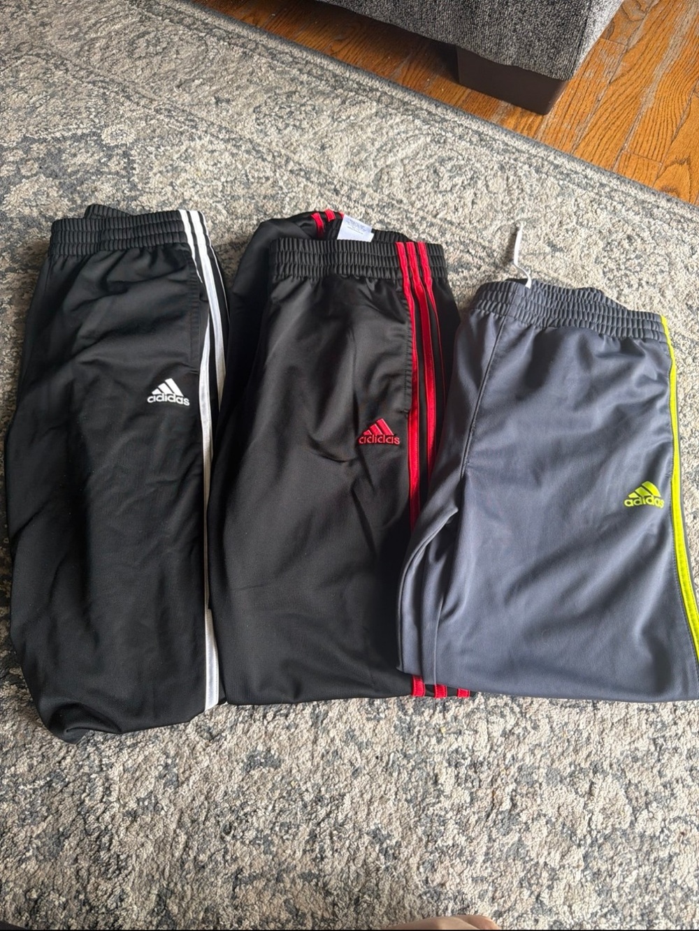 adidas Kids Sweatpants Trio – Black, Charcoal Gray with Red & Neon Accents